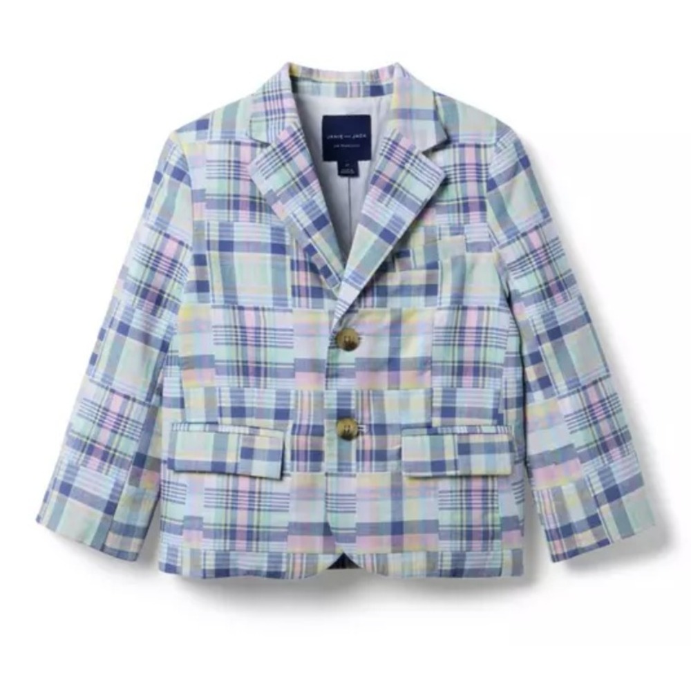 Janie and Jack Boys Pastel Patchwork Plaid Blazer Jacket Size 3 Multicolor
